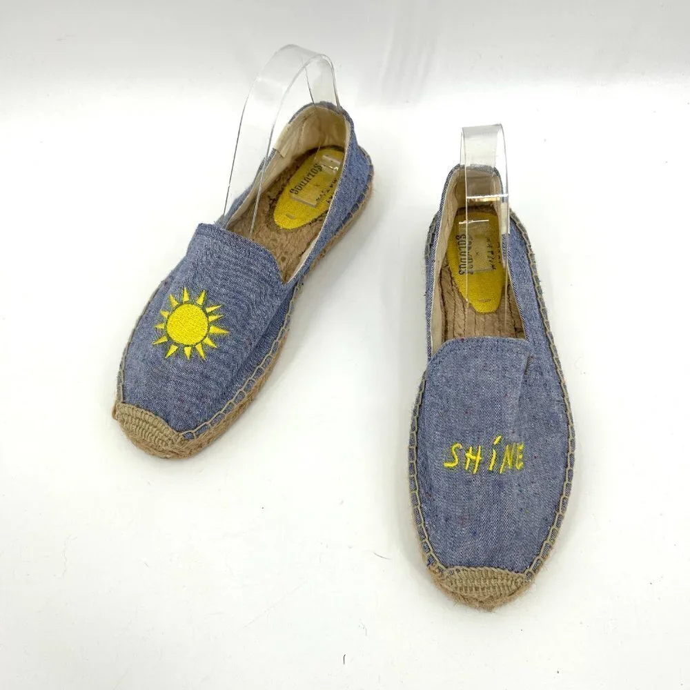 SOLUDOS X MARY MATSON Blue Yellow Sunshine Slip On Espadrille Flats Shoes Size 8